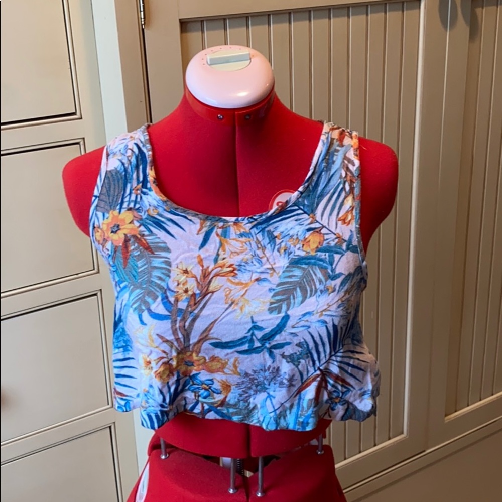 Forever21 Tropical Print Crop Tank Top Sz S
